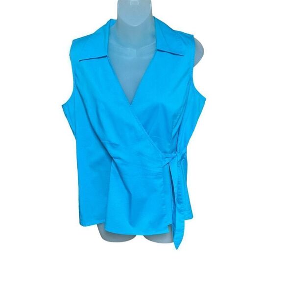 Elementz Top Wrap V Neck Surplice Front Teal Blue Green Button Tie Wrap Medium - Picture 1 of 13